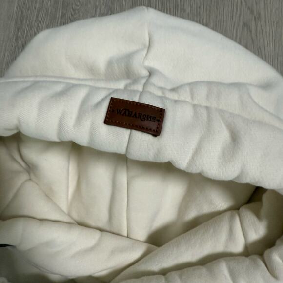 Wanakome Cream Beige Hooded Pullover Sweatshirt Size Medium - Picture 15 of 16